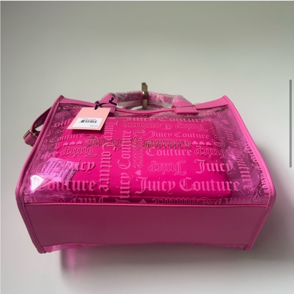 Juicy Couture Viral Beachin’ Pink Heart Clear Large Tote, 2 Piece Set NWOT - Picture 3 of 8